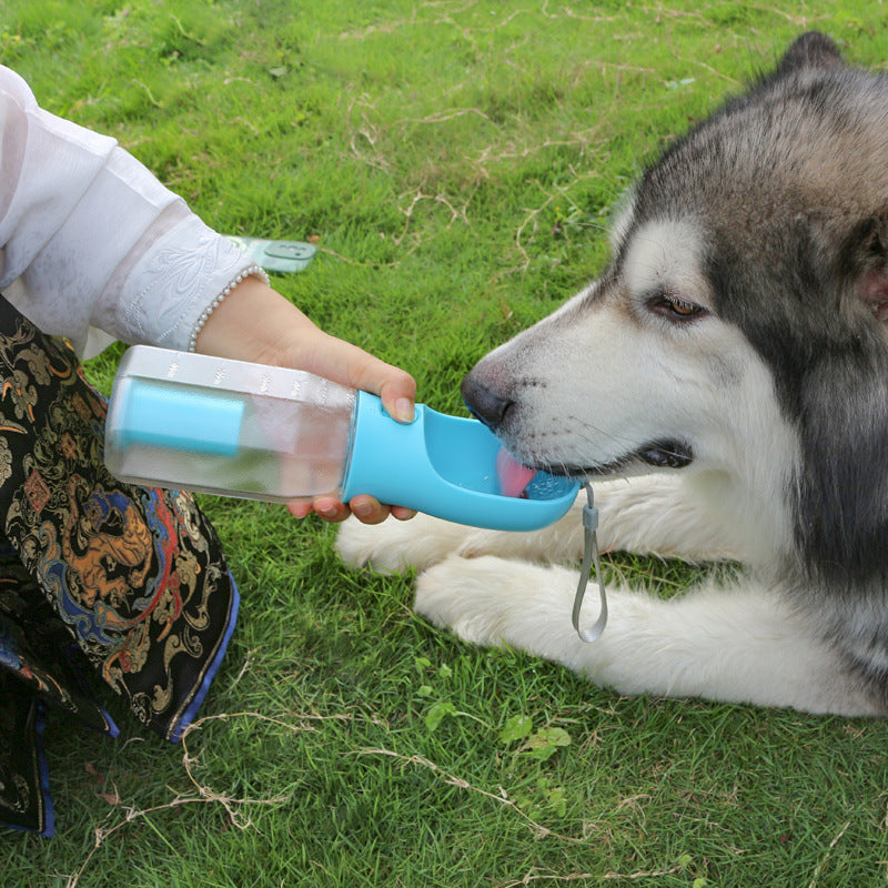 Portable 3-in-1 Pet Water Bottle – Feeder, Drinker & Poop Bag Dispenser